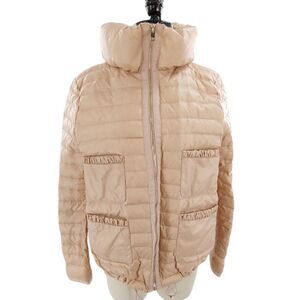Zara Woman down puffer jacket with ruffled pockets in dusty rose pink size large